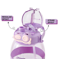 Kuber Industries Pack of 5 Kids Water Bottle With Straw |Cute Teddy Bear Sipper Water Bottle For Kids Boys Girls| Water Bottle with Locking Flip Lid | 1000 ML | Purple | SYZ-7730A
