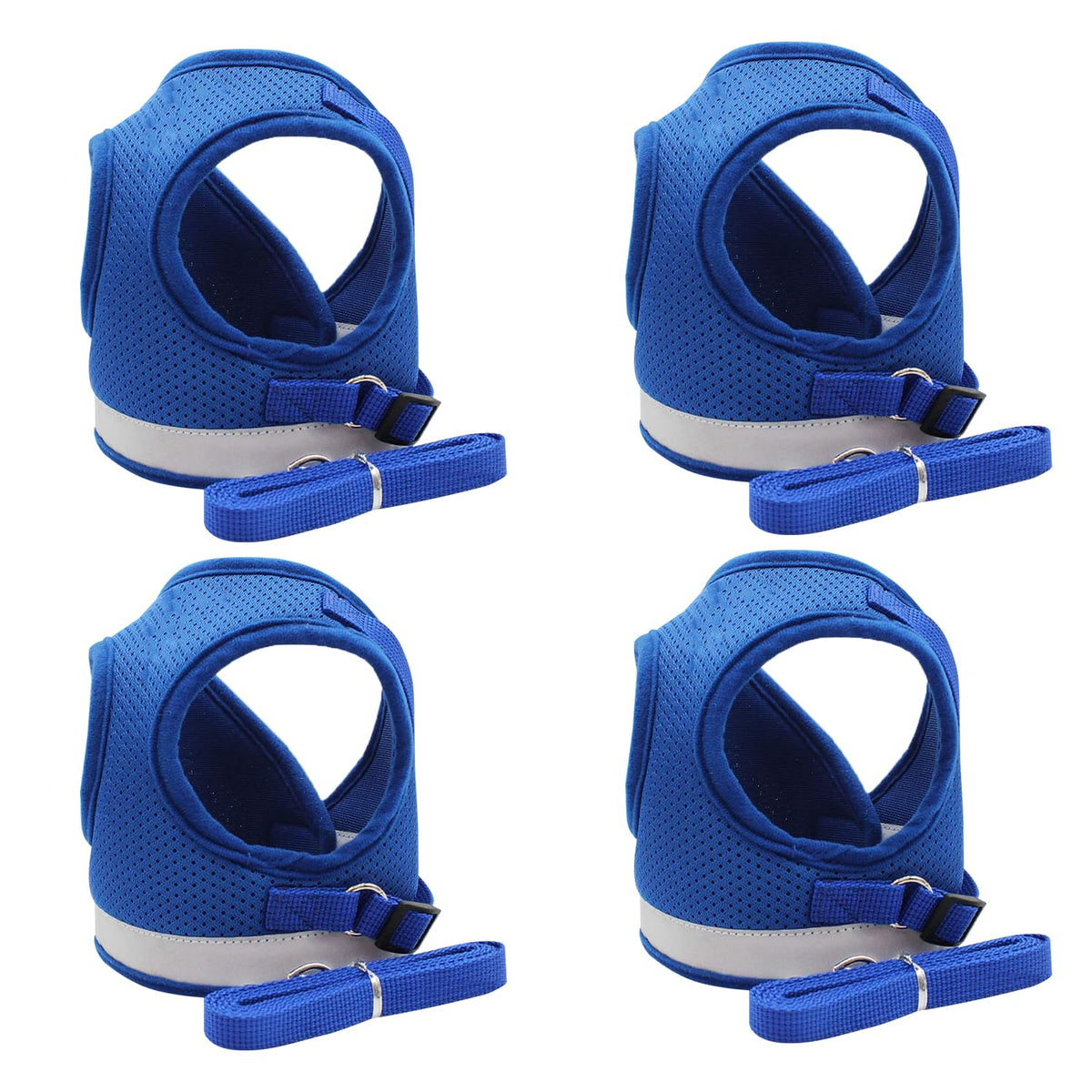 Kuber Industries Reflective Dog Harness With Adjustable Leash|Breathable Polyester Mesh Fabric |XS Size|HT-844|Comfortable No-Pull Grip|QuickRelease Buckles|Easy On - Easy Off Harness|Blue (Pack Of 4)