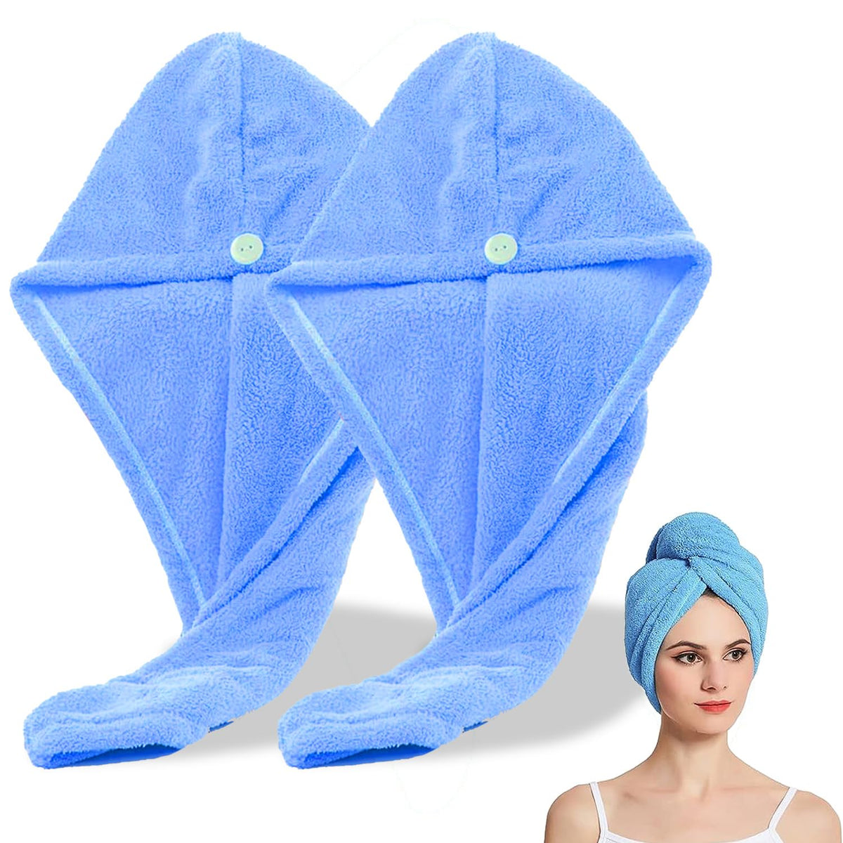Heart Home Hair Wrapper | Hair-Drying Bathrobe Towel | Microfiber Towel | Quick Absorbent Hair Dry Towel | Hair Towel Wrap Cap | Salon Towel | Pack of 2 | Sky Blue