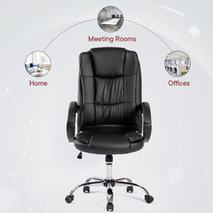 Kuber Industries Leatherette Office Chairs for Work From Home | Comes with Stretchable Armrest with Soft PU Pad & Lift Lock Tilt Mechanism | Comfy Study Chair for Students with Wheels | Black