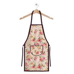 Kuber Industries Apron | PVC Cooking Kitchen Apron | Apron for Restaurent | Flower Apron for Housewife | Chef Apron with Ties | Center Pocket Apron | Pack of 2 | Beige