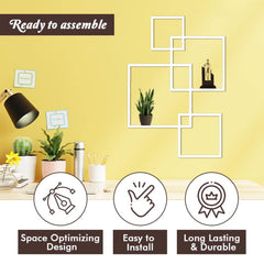 Heart Home Wooden 4 Intersecting Wall Mount Wooden Wall Shelf for Bedroom & Living Room | DIY Assembly Book Shelve for Home Library | Wall Rack Shelf for Decor | White