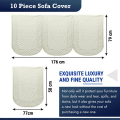 Heart Home Sofa Cover | Net Sofa Slipcover Set | Sofa Cover for Living Room | Sofa Cover for Hall | 5-Seater Sofa Cover for Home Decor | Dot Sofa Cover Set | Cream