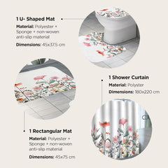 Urbane Home 7 Feet Shower Curtain & 2 Pcs Bathmat I Anti Slip I Quick Dry I Waterproof I Easy-Slide Curtains I Bath Decor I Multicolour