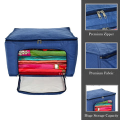 Heart Home Storage Bag | Zipper Closure Storage Bag | Clothes Organiser | Non-Woven Travel Storage Bag | Wardrobe Organizer with Transparent View | Pack of 2 | Blue
