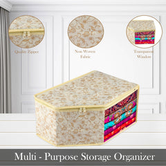 Heart Home Blouse Cover | Clothes Storage Bag | Zipper Wardrobe Organizers | Non-Woven Clothes Organiser | Side Transparent Blouse Organizer | Leaf-Design | Pack of 6 | Cream