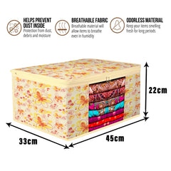 Heart Home Saree Cover | Zip Closure Saree Cover | Clothes Storage Bag | Wardrobe Organiser | Transparent Window Saree Cover | Red-Flower-Design | 9 inch | Pack of 9 | Ivory