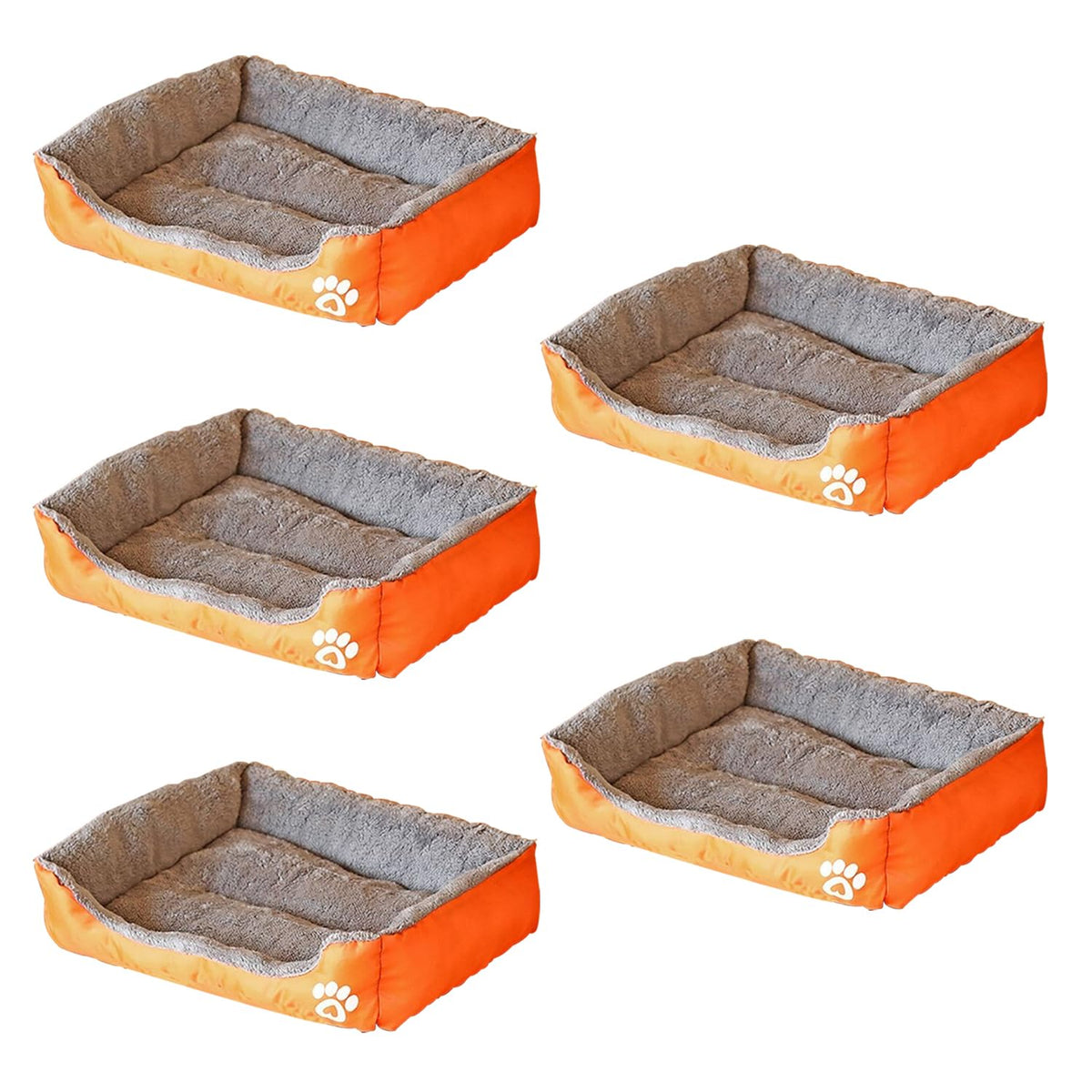 Kuber Industries Dog & Cat Bed|Super Soft Plush Top Pet Bed|Oxford Cloth Polyester Filling|Washable Dog Bed|Rectangular Cat Bed with Rise-Edge Pillow|QY036OR-L|Orange (Pack of 5)