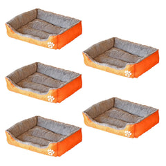 Kuber Industries Dog & Cat Bed|Super Soft Plush Top Pet Bed|Oxford Cloth Polyester Filling|Washable Dog Bed|Rectangular Cat Bed with Rise-Edge Pillow|QY036OR-L|Orange (Pack of 5)