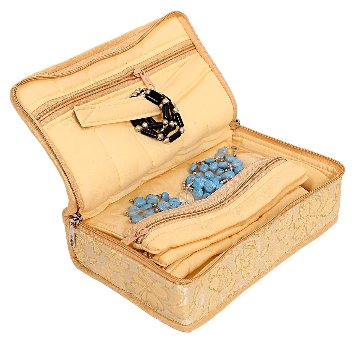 Kuber Industries Flower Design Portable Jewellery Organizer with 4 Tranasparent Pockets (Cream)-HS_38_LUGGAGE21150