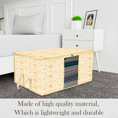 Heart Home Saree Cover & Underbed Stoarge Bag Set | 3 Pieces Saree & 3 Pieces Underbed Storage Bag Combo Set | Zipper Closure & Handle | Red Flower-Design | Set of 6 | Ivory