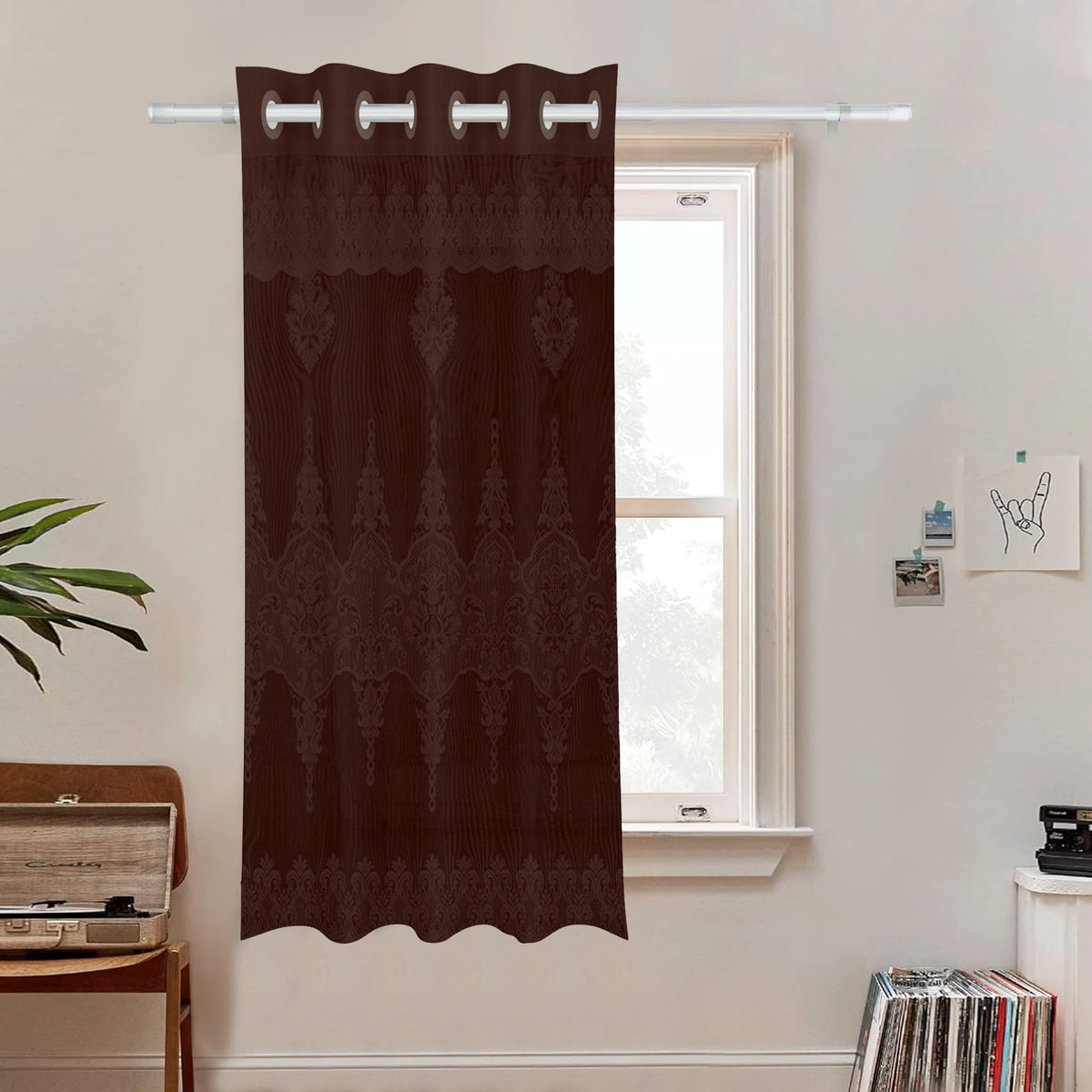 Kuber Industries Window Curtain|Darkening Window Curtains|Sheer Curtain with 8 Rings|Parda for Living Room|Drapes for Bedroom|Net Frill Window Curtain|5 Ft|SY15ZZ|Brown