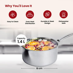 Heart Home Hard Anodised Non Stick Sauce Pan with Lid & Handle | Heat Resistant Gas Stove & Induction Sauce Pan for Tea, Coffee & Milk | Boiling Pot Vessel | Silver