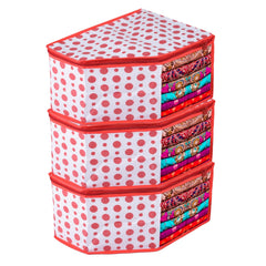 Heart Home Blouse Cover | Clothes Storage Bag | Zipper Wardrobe Organizers | Non-Woven Clothes Organiser | Side Transparent Blouse Organizer | Dot-Design | Pack of 3 | Red