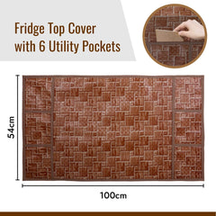 Kuber Industries Fridge Top Cover | Fridge Top Cover with Pockets | Refrigerator Top Cover for Kitchen | Fridge Top Cover with 6 Utility Pockets | New Check Fridge Cover | Brown