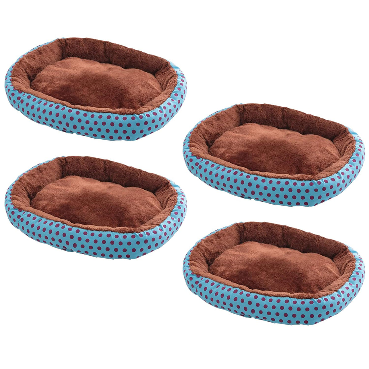 Kuber Industries Dog & Cat Bed|Soft Plush Top Pet Bed|Oxford Cloth Polyester Filling|Medium Washable Dog Bed|Circular Cat Bed with Rise-Edge Pillow|QY039BC-M|Blue & Coffee(Pack of 4)