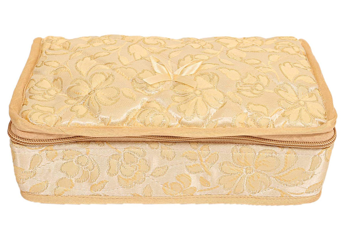 Kuber Industries Flower Design Portable Jewellery Organizer with 4 Tranasparent Pockets for Keeps Your Jewellery,Earrings, Necklaces Organized and Secure (Cream)-HS_38_LUGGAGE21149