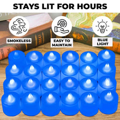 Kuber Industries LED Tea Light Candles for Home Decor |Battey Operated |Yellow Light |Diwali Lights for Decoration,Along with Festivities & Parties|B0-051702B (Candle with Blue) Set of 24 (Pack of 6)