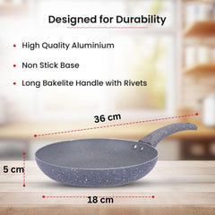Heart Home Non-Stick Aluminum Frying Pan with Handle | Lightweight Induction Pan for Omelettes & Fish Cooking & Tadka | Scratch Resistent, Gas & Induction Compatible | Light Grey