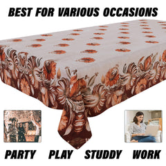 Heart Home Sofa-Center & Dining Table Cover Set | Brown Flower Design Sofa-Center & Dining Table Cover | 5 Seater Sofa with Center-Dining Table Cover Set | Golden