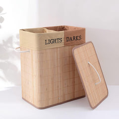 Kuber Industries Bamboo Basket With Lid|Foldable Laundry Basket For Clothes|Durable Rope Handles & Removable Bag|Natural|Pack Of 5