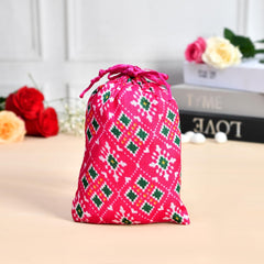 Kuber Industries Potli | Silk Wedding Potli | Drawstring Closure Potli | Wallet Potli | Christmas Gift Potli | Baby Shower Potli | Small-Patola-Print Potli | 5x7 Inch | Pack of 4 | Rani
