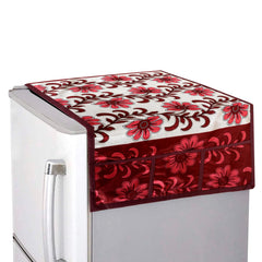 Kuber Industries Fridge Top Cover | Fridge Top Cover with Pockets | Refrigerator Top Cover for Kitchen | Fridge Top Cover with 6 Utility Pockets | Kniting Flower Fridge Cover | Pink