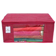 Kuber Industries Polka Dots 2 Pieces Cotton 3 Layered Quilted Saree Cover (Rani & Maroon) - CTKTC31112