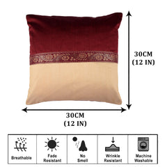 Heart Home Cushion Cover | Pillow Covers for Sofa | Throw Cushion Cover | Dupion Polyester Cushion Covers | Center Lace Cushion Covers | Set of 5 | 12 Inch | Maroon