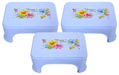 Kuber Industries Floral Print 3 Pieces Plastic Bathroom Stool, Adults Simple Style Stool Anti-Slip with Strong Bearing Stool for Home, Office, Kindergarten, Blue-KUBMART10861
