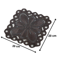 Heart Home Flower Design Handmade Square Cotton Coaster for Kinds of Mugs and Cups, Set of 2 (Brown & Cream)