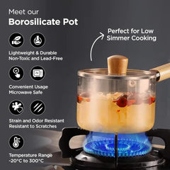 Urbane Home Borosilicate Glass 1.45L Saucepan with Lid & Handle | Induction Pan Cookware | Handi for Cooking | Microwave Safe | Cooktop for Tea/Milk/Pasta/Noodles/Rice | Transparent