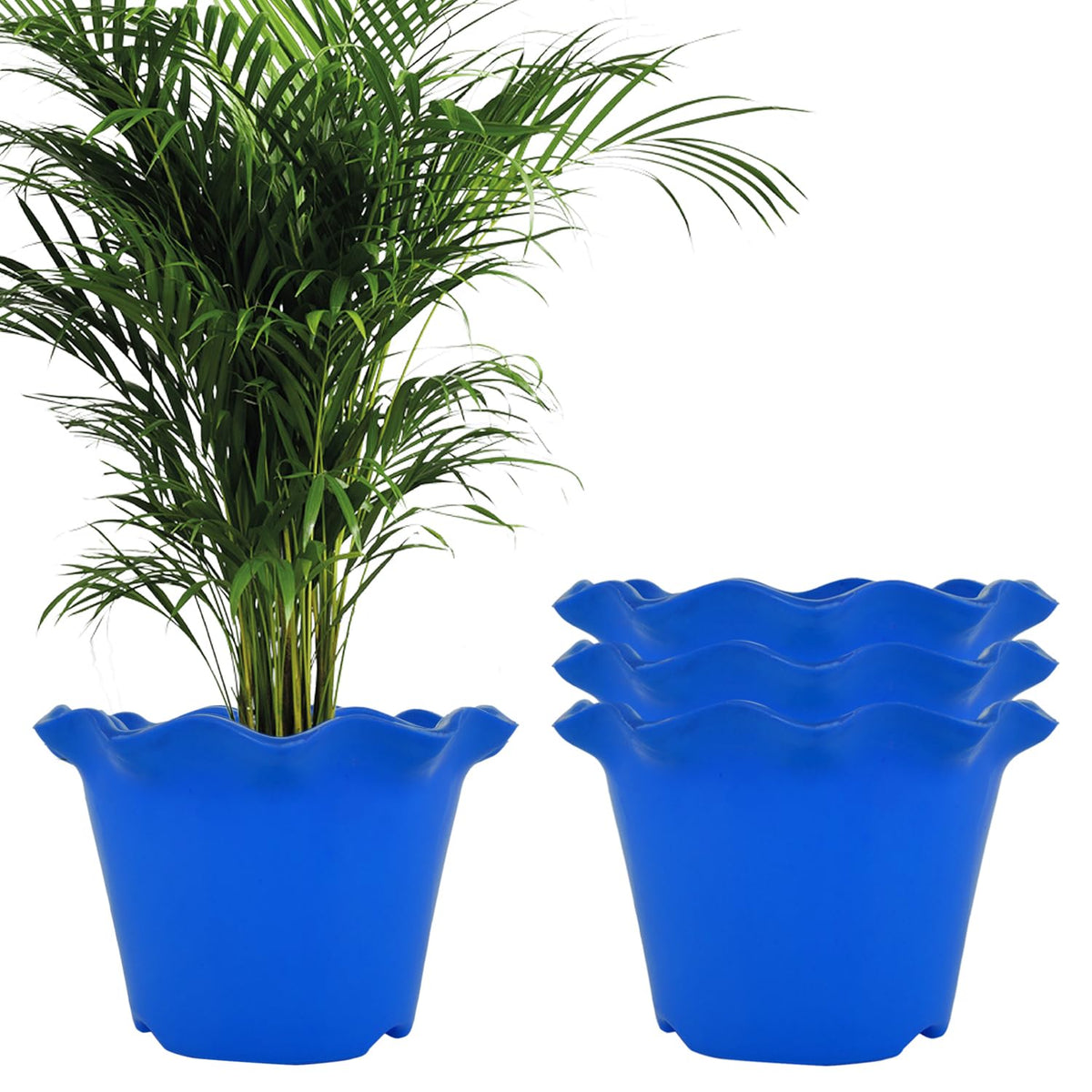 Kuber Industries Flower Pot | Flower Planter Pots for Indoor | Flower Pots for Outdoor | Pot for Garden & Balcony Flowering | Flower Plants Pot | Blossom Flower Pot | 8 Inch | Pack of 4 | Blue