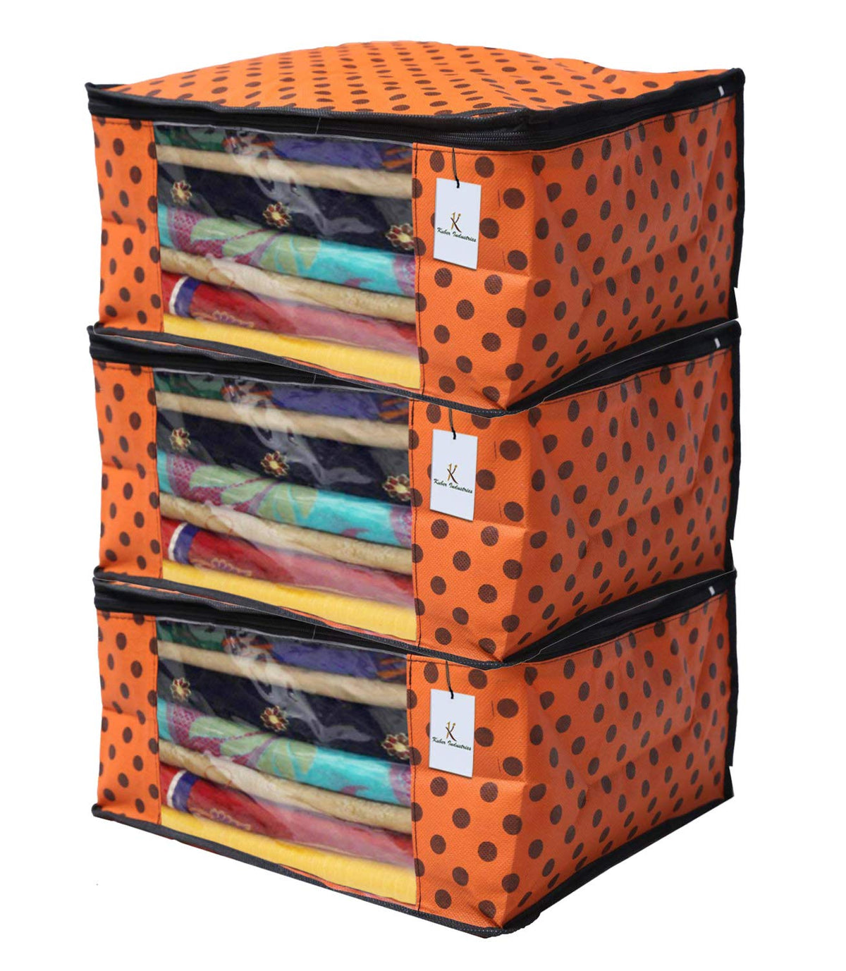 Kuber Industries 3 Piece Non Woven Saree Cover Set, Orange,CTKNEW143