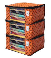 Kuber Industries 3 Piece Non Woven Saree Cover Set, Orange,CTKNEW143