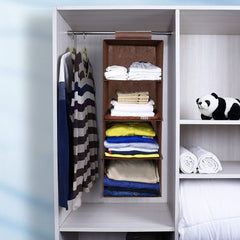 Kuber Industries 4 Shelf Closet/Wardrobe Hanging Organizer|Shoes Storage Cupboard|Non Wovan Foldable With Universal Fit|Size 31 x 25 x 80, Pack of 1 (Brown)|Fabric