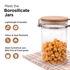 Heart Home Borosilicate Glass Jar with Bamboo Lid | Kitchen Organizer Items & Storage | Multi-utility, Leakproof, Airtight Storage Jar for Cookies, Snacks, Tea, Coffee, Sugar | Set of 2 (1000ml)