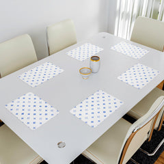 Heart Home Placemat | Placemats for Dining Room | Anti-Slip Table Mat Set | Placemats for Kitchen Table | Dining Table Placemats | Blue Star-Design Placemat | 6 Piece Set | White