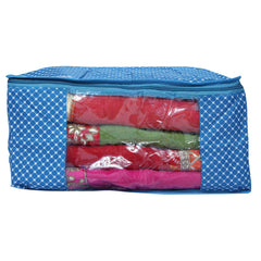 Kuber Industries 2 Piece Quilted Polka Dots Cotton Saree Cover Set, Blue