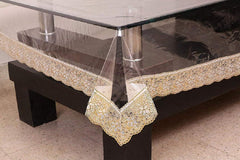 Kuber Industries PVC 6 Seater Transparent Dining Table Cover 45"x 70"- Gold (VDDTC00027)
