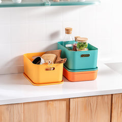 Kuber Industries (Set of 9) Plastic Baskets For Organizing (Small) Storage Basket With Handle - For Makeup Items, Toys, Socks - Green, Yellow & Orange