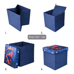 Heart Home Marvel Spider-Man Storage Sitting Stool | Foldable Storage Box | Storage Sitting Stool for Kids Room | Stool For Living Room | Storage Stool Box For Toys | Blue