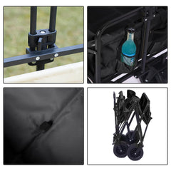 Kuber Industries (Set of 6) Garden Wagon Cart with Wheels Foldable & Portable Design - Heavy Duty Pullable Yard Cart with 8" Wide Wheels - Black