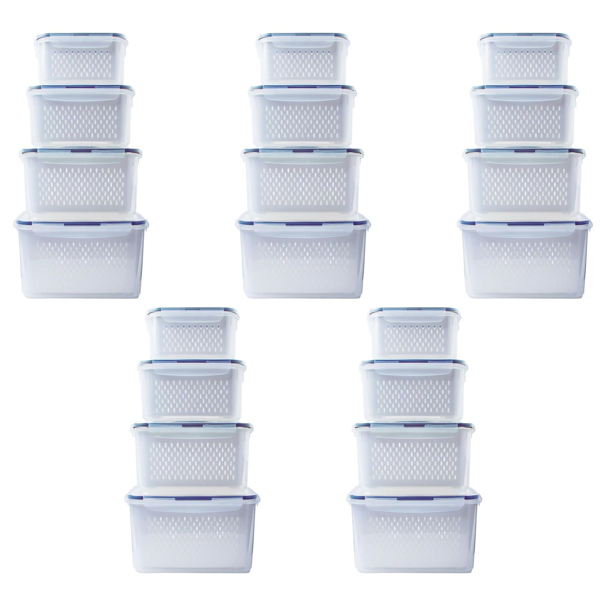Kuber Industries 20 Pcs Food Containers | Storage Box for Fridge |Vegetable Fruit Boxes | Refrigerator Storage Box | Containers With Airtight Lid | Strainer Basket | HXP00287 | Transparent |Pack of 5