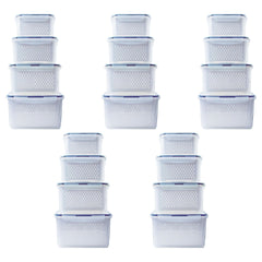 Kuber Industries 20 Pcs Food Containers | Storage Box for Fridge |Vegetable Fruit Boxes | Refrigerator Storage Box | Containers With Airtight Lid | Strainer Basket | HXP00287 | Transparent |Pack of 5