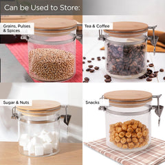 Urbane Home Borosilicate Glass Jar with Bamboo Lid | Kitchen Organizer Items & Storage | Multi-utility, Leakproof, Airtight Storage Jar for Cookies, Snacks, Tea, Coffee, Sugar | Set of 2 (650ml)