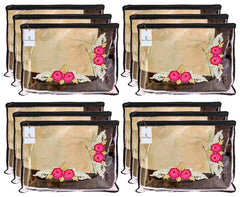 Kuber Industries Non-Woven Single Packing Saree Cover|Zipper Closure & Transparant Window|Size 41 X 36 X 1 Cm|Pack Of 12 (Black)-Kubmart2824