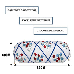 Heart Home Bolster Cover | Cotton Masand Pillow Cover | Diwan Round Bolster Pillow Covers | Bolster Cushion Pillow Cover Set | Roll Masand Cover | Flower Katli | Pack of 2 | White & Blue