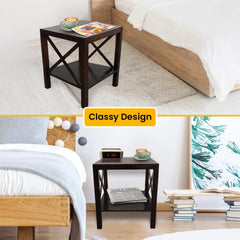 Kuber Industries Durable & Sturdy Sheesham Wood Bed Side Table for Bedroom | Modern & Aesthetic End Corner Table for Living Room, Home & Offices | Home Furniture Items | Dark Brown