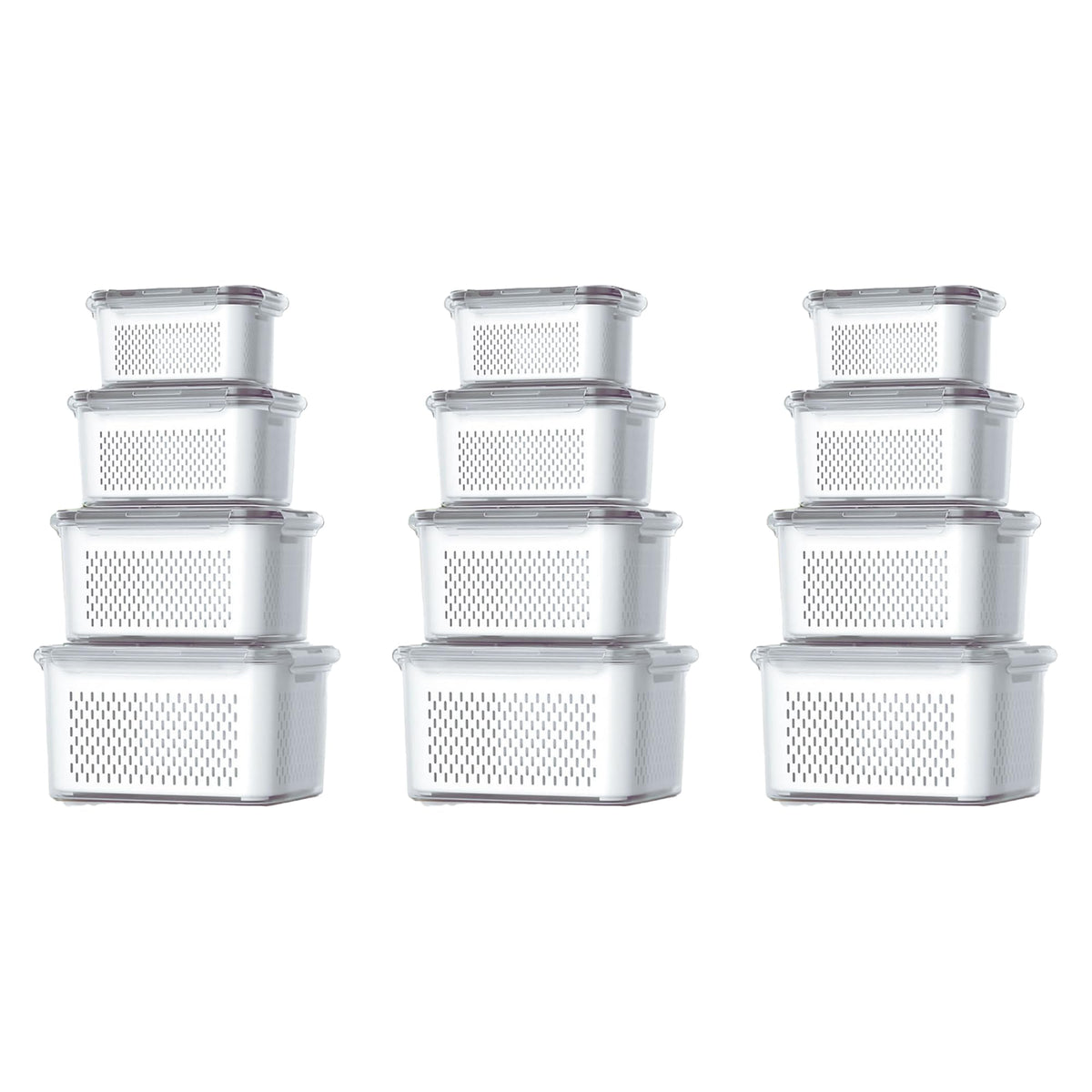 Kuber Industries 12 Pcs Food Containers | Storage Box for Fridge | Vegetable Fruit Boxes | Refrigerator Storage Box | Containers With Lid | Handheld Strainer Basket | HXP00740 | Transparent|Pack of 3